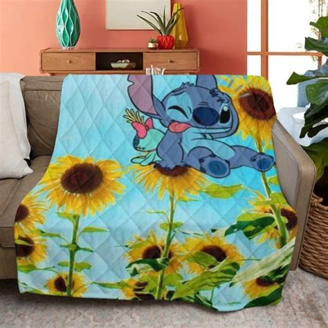 Disney Stitch Ohana Blanket Funny Stitch With Sunflower Blanket Pixeltee