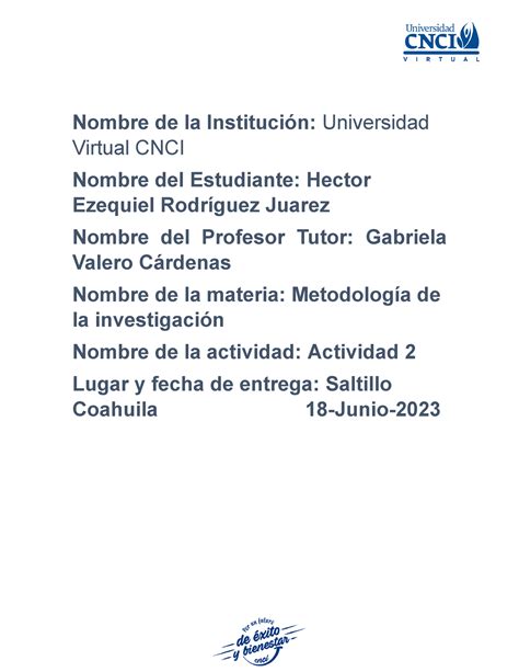 Actividad Metodologia De La Investigacion Nombre De La Instituci N