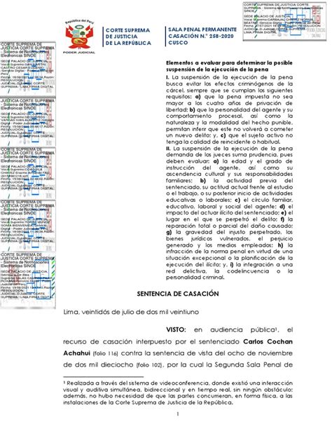 Casación 258 2020 Cusco Requisitos Ejecución De Pena Suspendida Pdf