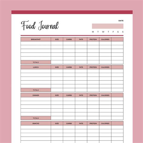 Printable Food Tracking Journal Instant Download Pdf A4 And Letter Plan Print Land