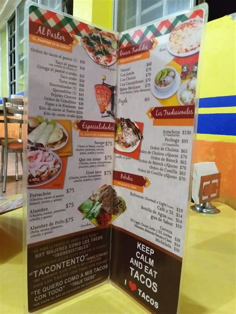 Carta Del Restaurante Taquer A La Gran Avenida Tlaxcala Del