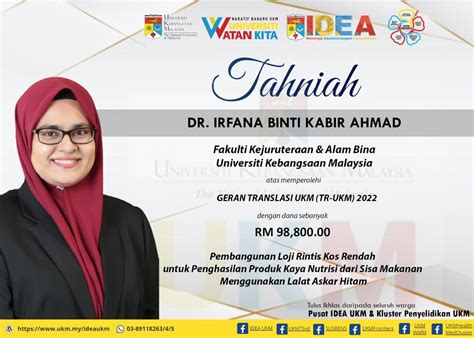 Ucapan Tahniah Geran Penyelidikan Translasi Tr Ukm Tahun Idea Ukm