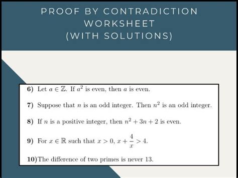 Proof By Contradiction Worksheet With Solutions Teaching Resources