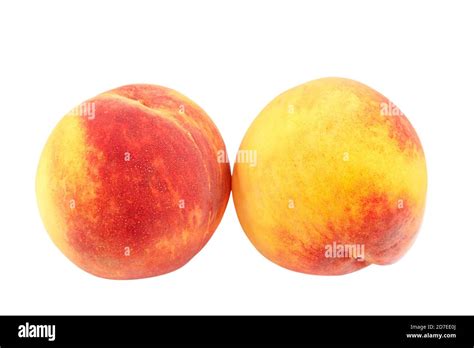 Fresh Peach Fruits Isolated On White Background Stock Photo Alamy