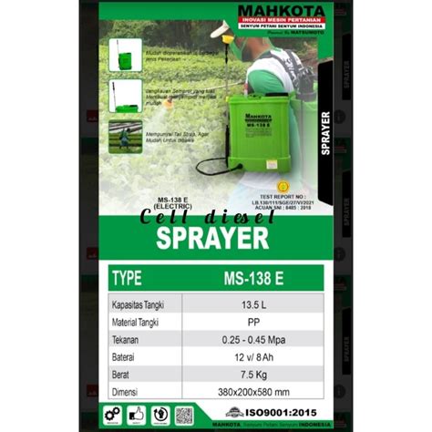 Jual Sprayer Elektrik MAHKOTA Semprot Hama Baterai 1 Fungsi MS 138 E