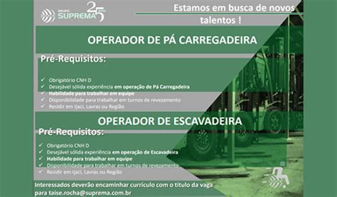 Not Cia Admite Se Vagas De Emprego Para Operador De P Carregadeira