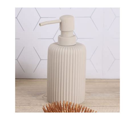 Distributeur à Savon Ou Lotion En Résine Striée Taupe Mat 230 Ml