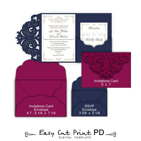 Set Of Tri Fold Pocket Envelope 5x7 Wedding Invitation Svg Dxf Etsy