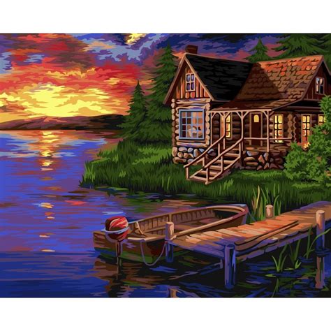 Wizardi Evening Harbour Stretched Canvas Extra Large Paint By Numbers