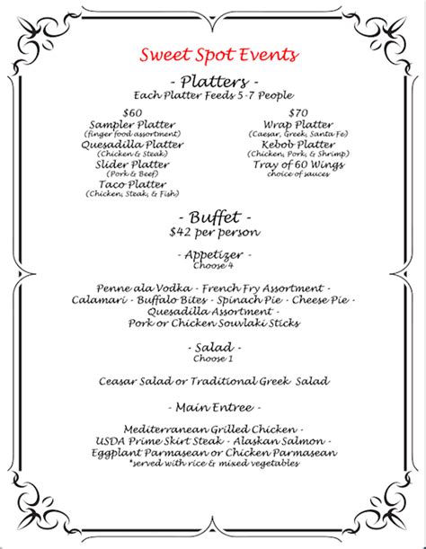 Private Event Menu