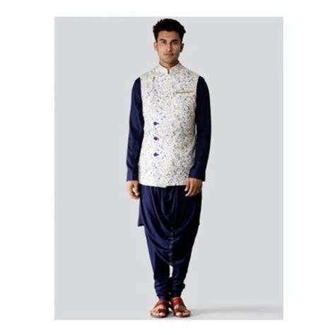 Blue And White Party Wear Mens Fashionable Kurta Pajama With Nehru