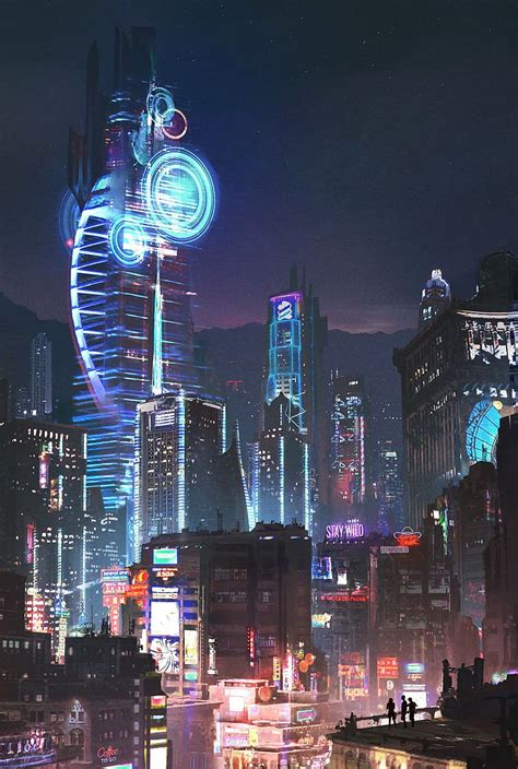 Ilustração futurista da cidade ficção científica cyberpunk