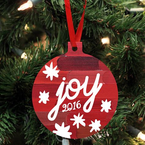Personalized Wood Ornament Joy Stamp Out