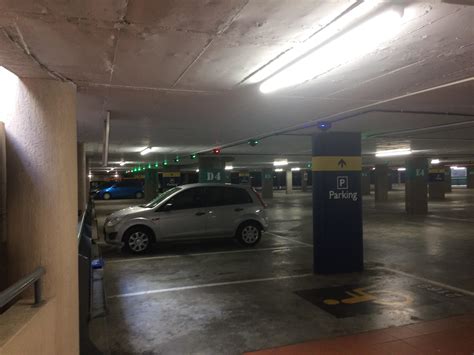 Parking garage in Cape Town, South Africa has motion sensing lights to shows where free parking