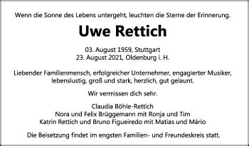 Traueranzeigen Von Uwe Rettich Stuttgart Gedenkt De