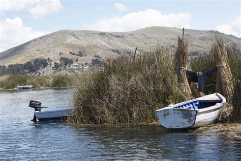 View of Uros Floating Islands with Typical Boats, Puno, Peru Stock ...