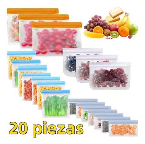 20 Piezas Bolsas Ziploc De Reutilizables Para Alimentos Meses sin interés