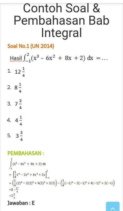 Contoh Soal Dan Penyelesaian Integral