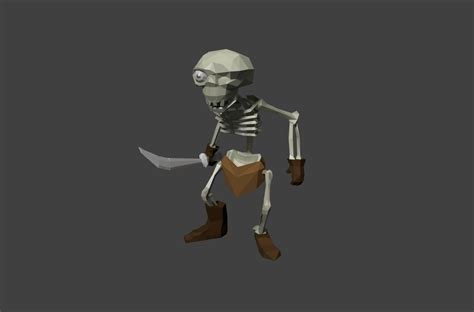 D Model Skeleton Low Poly With Knife Vr Ar Low Poly Rigged