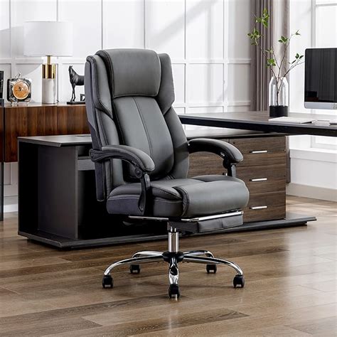 Dyhome Big And Tall Grey Leather Office Chair Reclining With Footrest