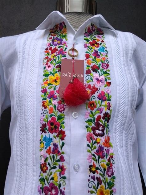 Guayabera Colorida Bordado lino con algodon Etsy México Leinen