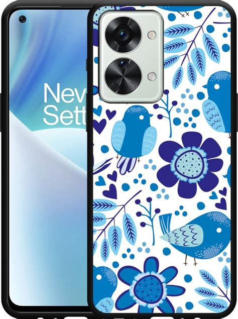 Cazy Hoesje Zwart Geschikt Voor OnePlus Nord 2T Blue Bird And Flower