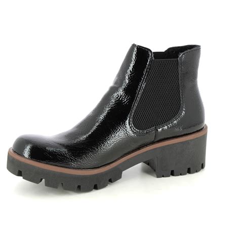 Rieker Black Patent Womens Chelsea Boots