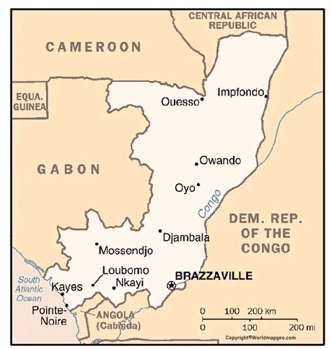 Labeled Congo Brazzaville Map With States Capital And Cities