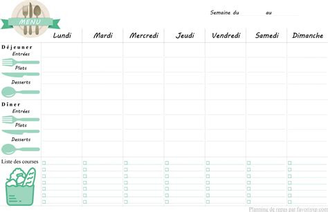 Épinglé par teihoarii sur Planificateur de repas Planning menu