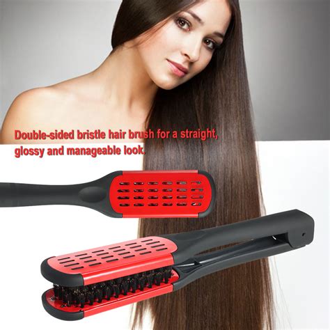 Hair Straightening Comb Double Sided Bristle Hair Brush Clamp