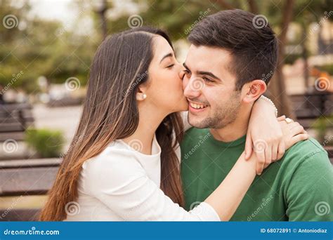 Gorgeous Brunette In Love With Her Guy Stock Image Image Of Cheek Park 68072891