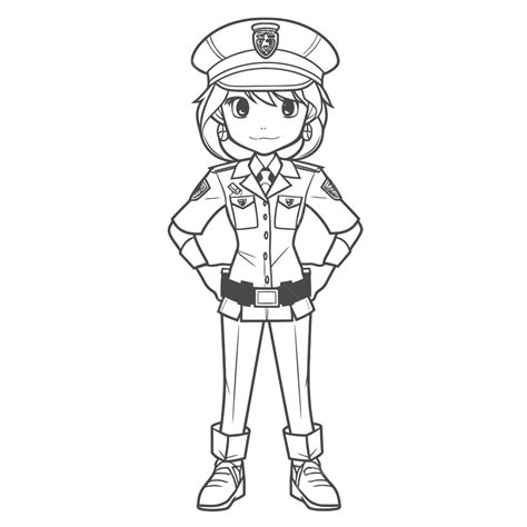 With A Police Girl Coloring Pages Outline Sketch Drawing Vector, Wing ...