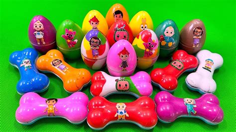 Digging Cocomelon Rainbow Eggs Slime Pinkfong Bone Clay Coloring