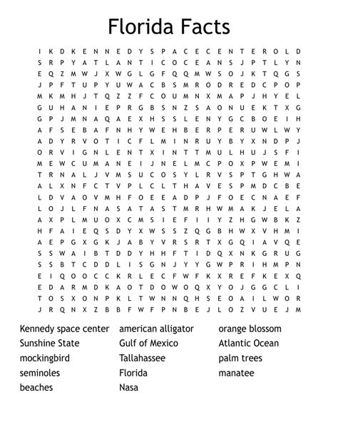 Florida Facts Word Search Wordmint