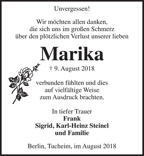 Traueranzeigen Von Marika Abschied Nehmen De