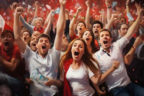 Una Pintura De Una Multitud De Personas Celebrando Con Las Palabras