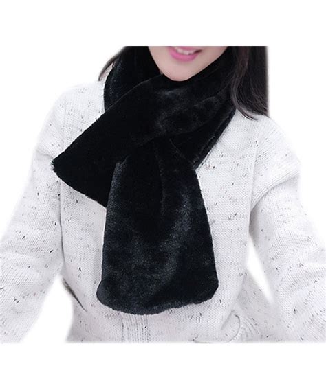 Women's Winter Warm Solid Color Soft Faux Fur Scarf Black CB12NUTFMDX