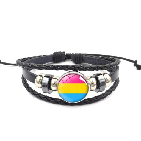 Prideoutlet Pansexual Handmade Weave Black Leather Pansexual Bracelet