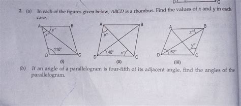 2 A In Each Of The Figures Given Below ABCD Is A Rhombus Find The Va