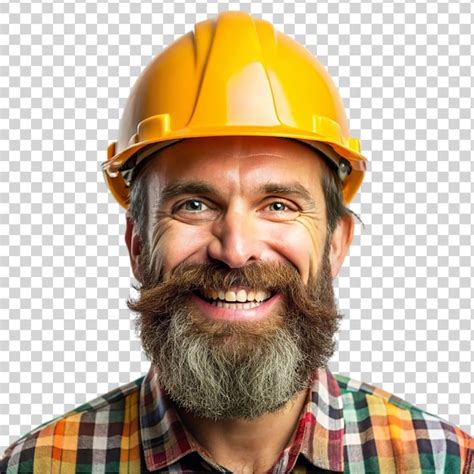 Premium PSD Happy Beard Construction Worker Isolated On Transparent