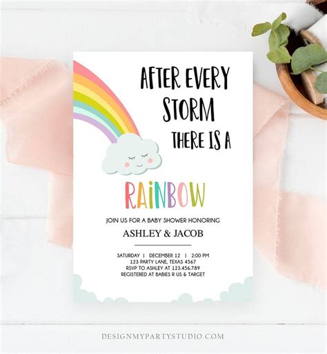 Editable Rainbow Baby Shower Invitation Rainbow Baby After A Loss Cloud