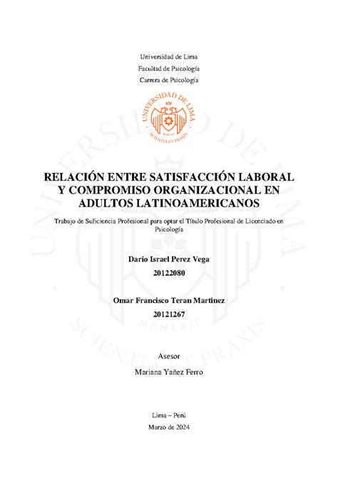 RelaciÓn Entre SatisfacciÓn Laboral Y Compromiso Organizacional En