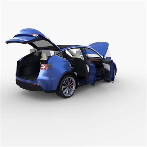 Tesla Model Y AWD Blue with Interior and Chassis by dragosburian