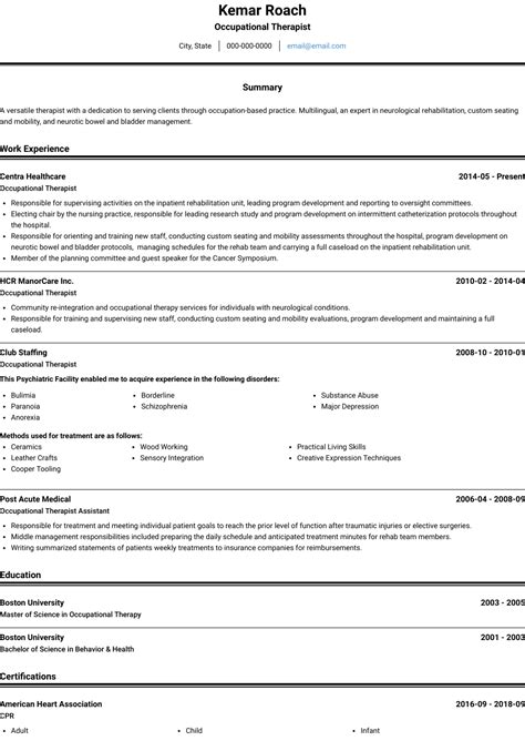 Occupational Therapist - Resume Samples and Templates | VisualCV