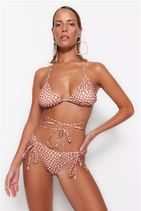 Buy Trendyol Geometric Pattern Tunnel Bikini Bottoms Regular Leg