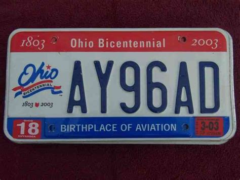 License Plate, Ohio, 1803-2003 Bicentennial, BE 97 YZ