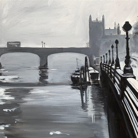 Angela Wakefield Black And White Painting Of Victoria Embankment