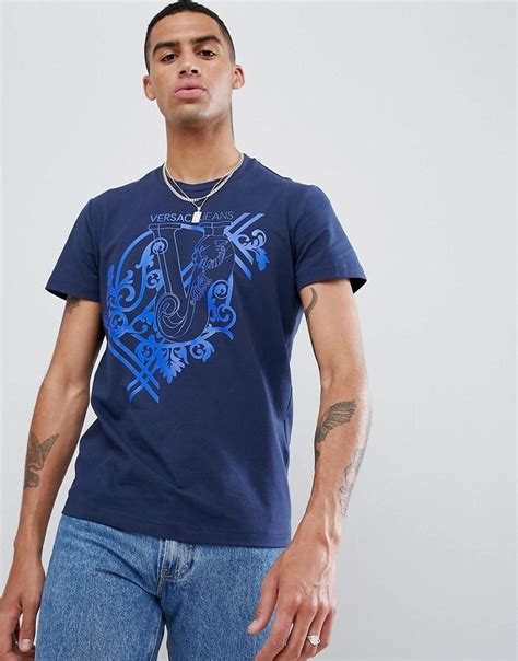 Versace Jeans T Shirt With Logo Print Blue Modesens Versace Jeans
