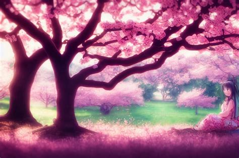 Android Girl Sits Under Cherry Blossom Tree Anime Midjourney Openart