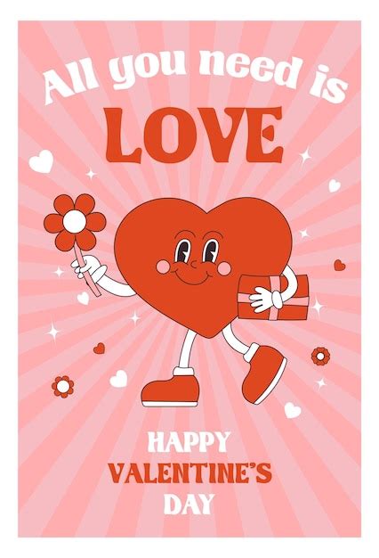 Premium Vector Retro Groovy Lovely Hearts Posters Love Concept Happy Valentines Day Greeting